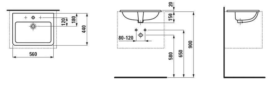 Раковина Laufen Pro S 56 см с 1 отверстием для смесителя, с отверстием перелива 8.1896.3.000.104.1 Hanex