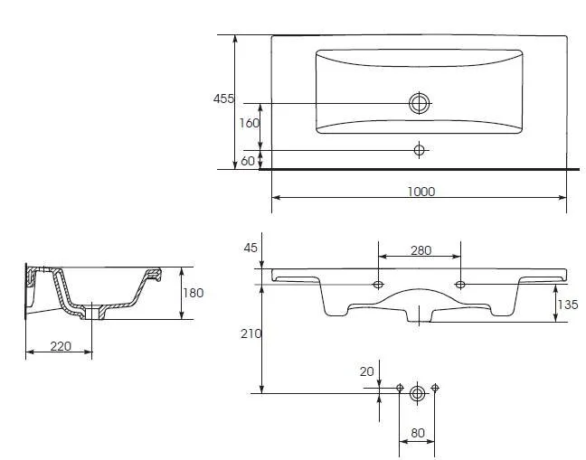 Раковина Cersanit Como 100 см белая R-UM-COM100/1 Hanex