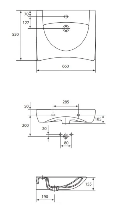 Раковина Cersanit Etiuda 65 см прямоугольная P-UM-ETI65/1 Hanex