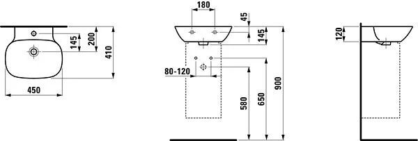 Раковина Laufen Ino 45 см с отверстием для смесителя, с переливом 8.1530.1.000.104.1 Hanex