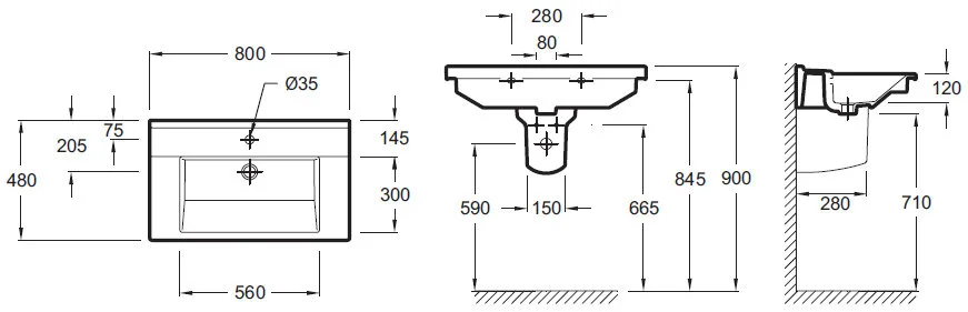 Раковина Jacob Delafon Struktura 80 см белая, с отверстием для смесителя EXH112-00 Hanex