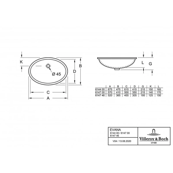 Раковина встроенная Villeroy&Boch Evana 614700 50 см Hanex