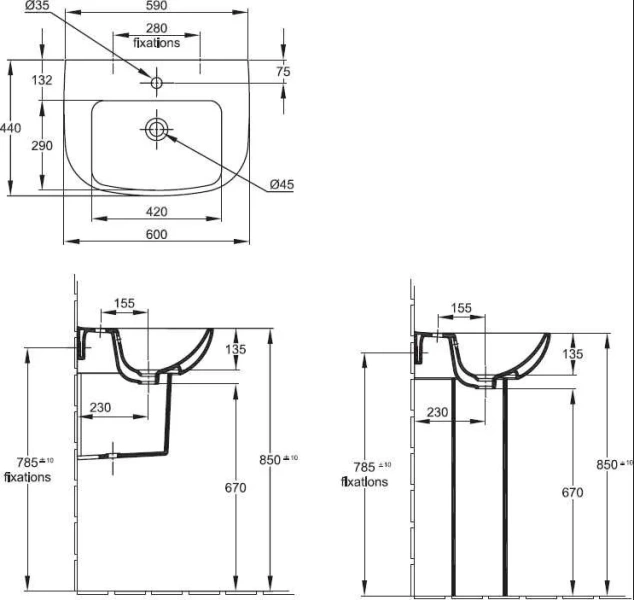 Раковина Jacob Delafon Odeon Up E4700-00 Hanex