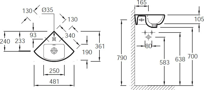 Раковина Jacob Delafon Odeon Up 48 см угловая E4733-00 Hanex