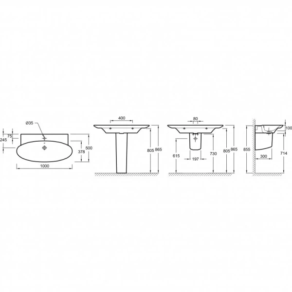 Раковина Jacob Delafon Presquile 100 см подвесная E4436-00 Hanex