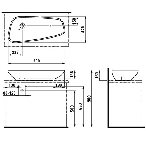 Раковина накладная Laufen Palomba 8.1680.1.000.112.1 90х42х16 см Hanex