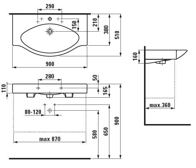 Раковина Laufen Palace 8.1270.2.000.10 90 см с полотенцедержателем Hanex