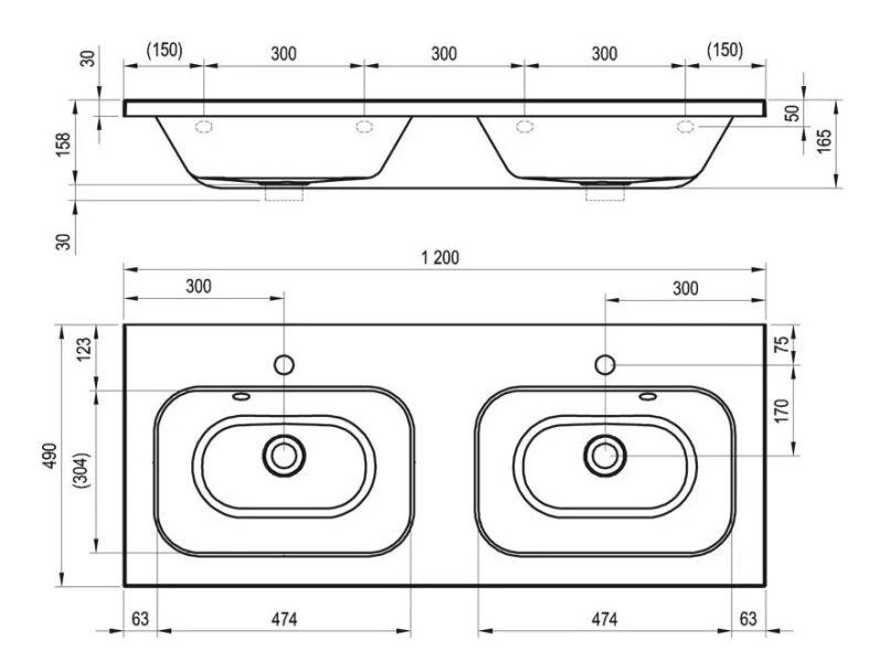 Раковина двойная накладная Ravak Chrome 1200 XJG011120, XJG012120 Hanex