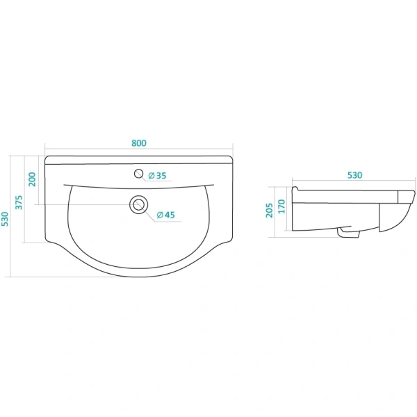 Раковина santek Эльбрус-80 1.WH10.9.653 Hanex