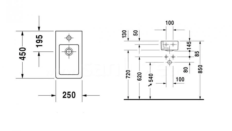 Умывальник для рук Duravit Vero 0702250000 Hanex