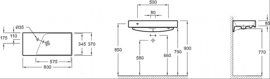 Раковина Jacob Delafon Rythmik 80 см белая EXP112-Z-00 Hanex