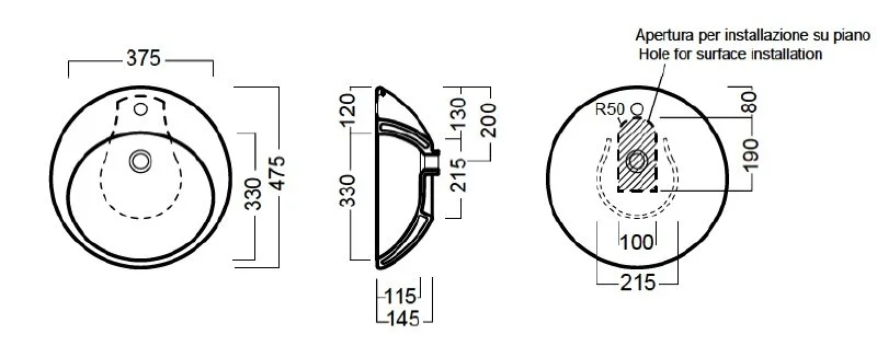 Раковина накладная Hatria Happy Hour 50х50 см Y0M601 Hanex