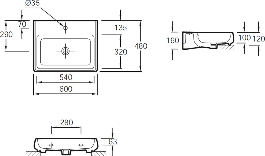 Раковина Jacob Delafon Fit 60 см накладная E1188-00 Hanex