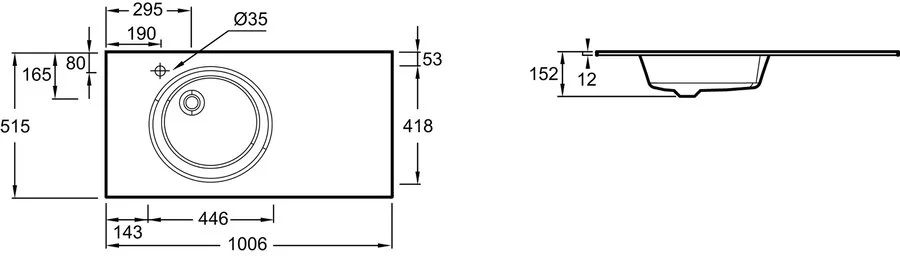 Раковина Jacob Delafon Odeon Rive Gauche EB2564-DE 101 см стеклянная Hanex