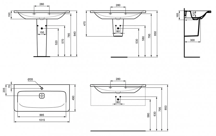 Раковина Ideal Standard Tonic II K0872 100 см с отверстием под смеситель Hanex