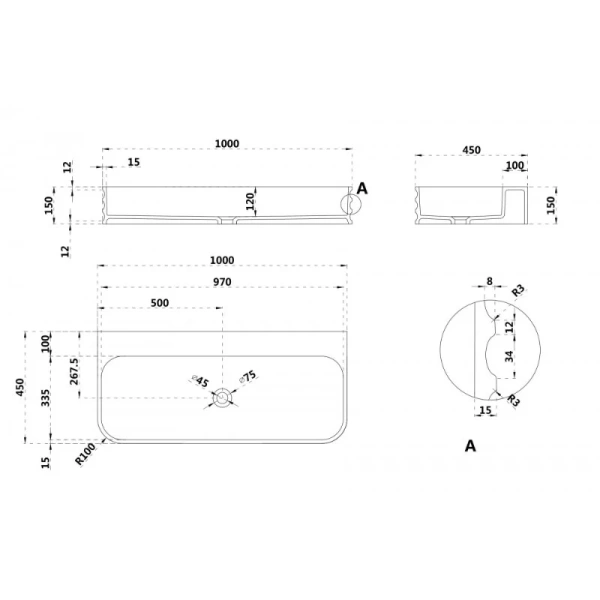 Раковина Abber Stein 100 см белая матовая AS2651-1.0 Hanex