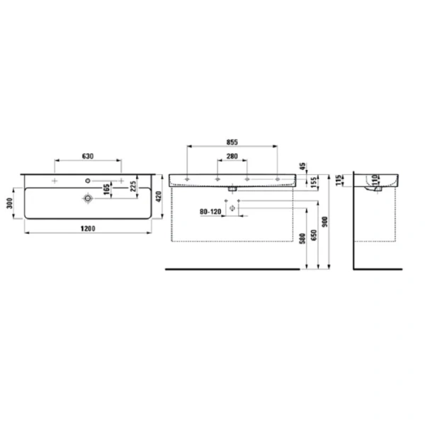 Раковина Laufen Val 120 см белая 8.1028.9.000.104.1 Hanex