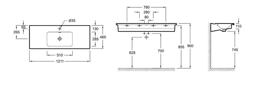 Раковина Jacob Delafon Vox 120 см подвесная EXAB112-00 Hanex