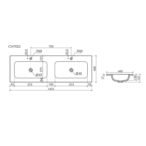 Раковина Ceramica Nova Grace 141 см белая CN7022 Hanex