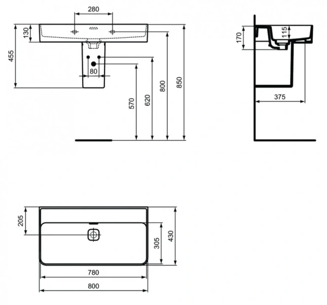 Раковина Ideal Standard Strada II 80 см евро белая T363901 Hanex