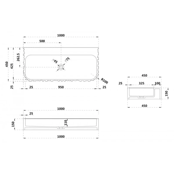 Раковина Abber Stein 100 см белая матовая AS2652-1.0 Hanex