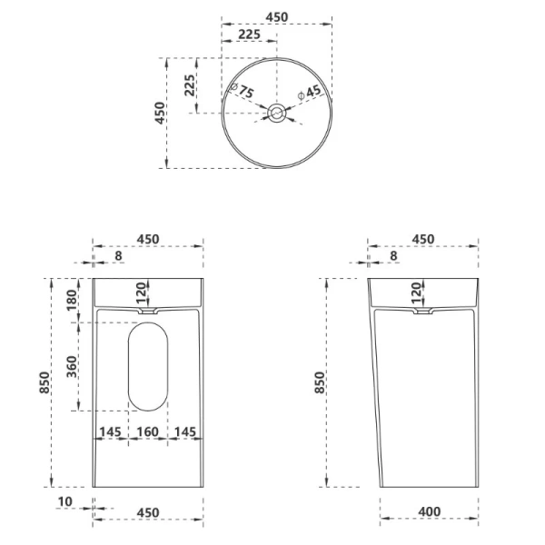 Раковина напольная Abber Stein белая матовая AS2506-H Hanex