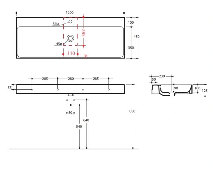 Раковина Kerasan Cento 120 см белая 353401*1 Hanex