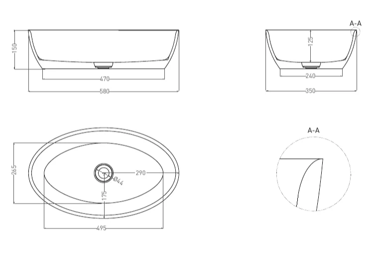 Раковина Salini Alda 01 58 см накладная, покраска по RAL полностью 110621MF Hanex