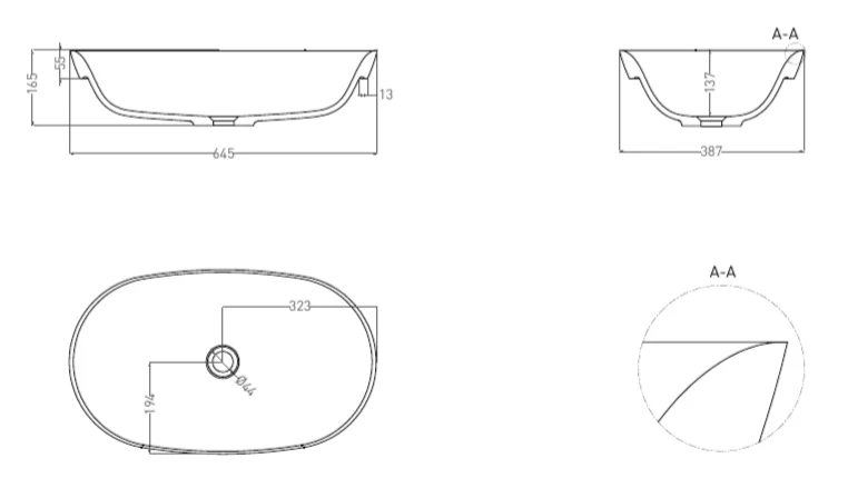 Раковина Salini Marea 01 65 см покраска по RAL полностью 1802201MF Hanex