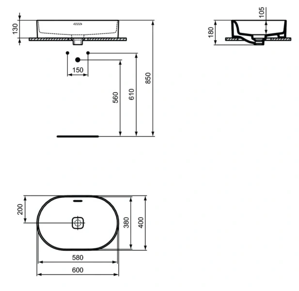 Раковина Ideal Standard Strada II 60 см без отверстия для смесителя T360401 Hanex