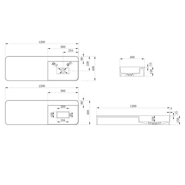 Раковина Abber Stein 120 см искусственный камень AS2627-1.2 Hanex
