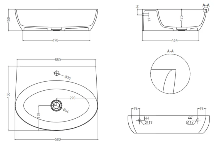 Раковина Salini Alda Wall 02 60 см белый матовый 140322M Hanex