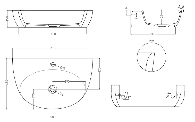Раковина Salini Alda Wall 03 70 см белый матовый 140323M Hanex