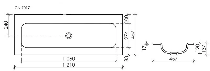 Раковина Ceramica Nova Grace 121 см без отверстия под смеситель CN7016wx Hanex