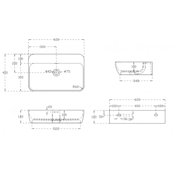Раковина Abber Stein 60 см подвесная AS2654 Hanex
