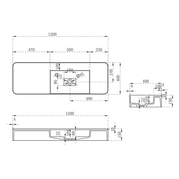 Раковина Vincea 120 см белая матовая VWB-6S412MW Hanex