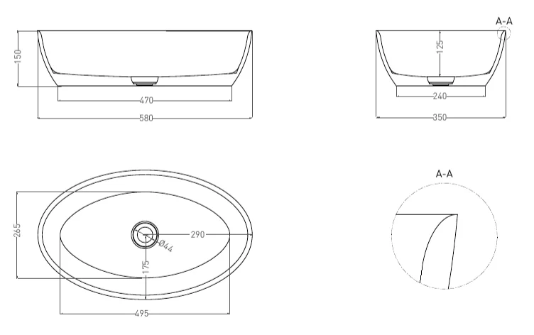 Раковина Salini Alda 01 58 см накладная, белый матовый 110621M Hanex
