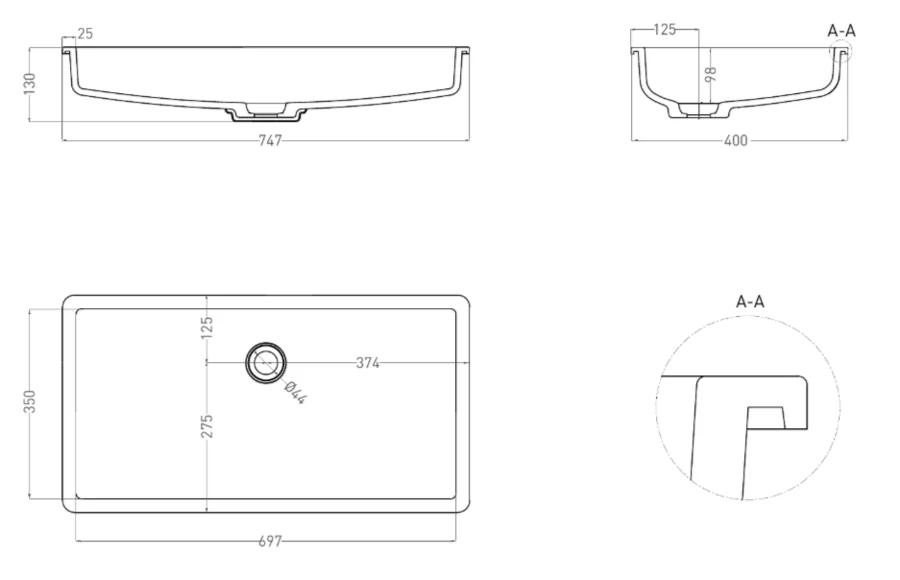 Раковина Salini Marea 10 1802210 75 см встраиваемая Hanex