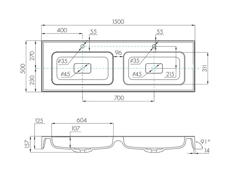 Раковина Акватон Ричмонд 1A70573KRD010 150 см прямоугольная Hanex