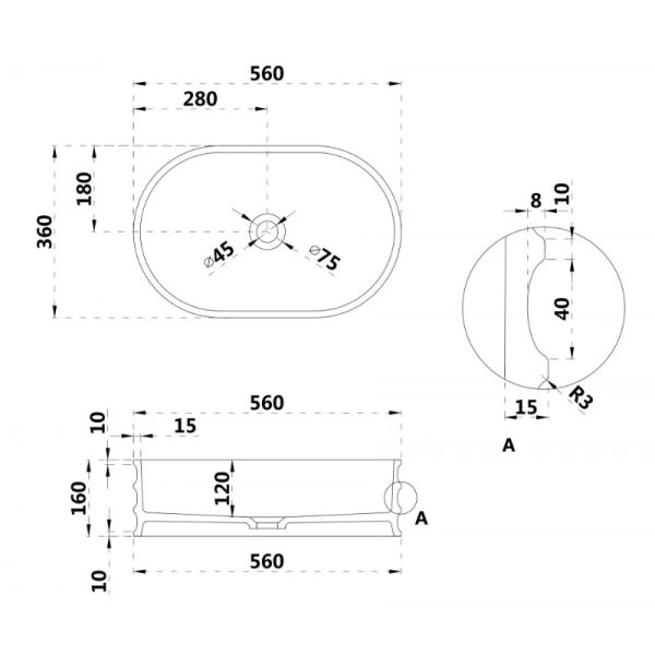 Раковина Abber Stein 56 см белая матовая AS2650 Hanex