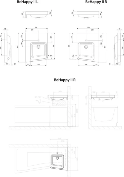 Раковина Ravak BeHappy II 1100001 50 см угловая Hanex
