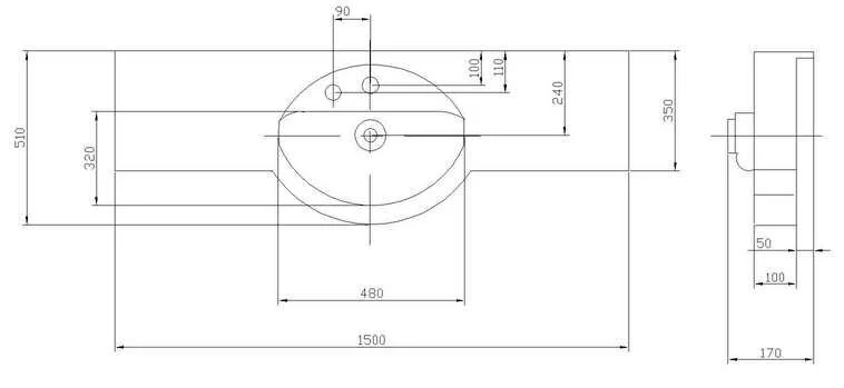 Раковина Акватон Отель 150 см с навесами 1A70133NOT010 Hanex