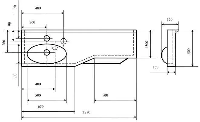 Раковина Акватон Отель 1A70113WOT01 126 см с навесами Hanex
