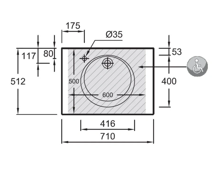 Раковина Jacob Delafon Odeon Rive Gauche 70 см подвесная EXAX112-Z-00 Hanex