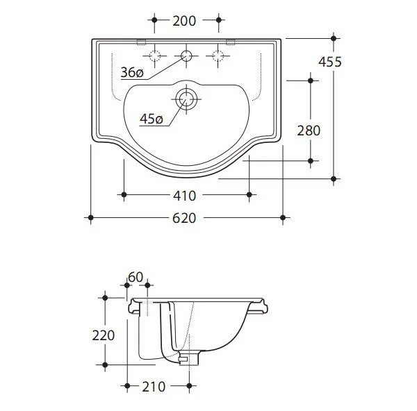 Раковина Kerasan Retro 103001 62 см встраиваемая