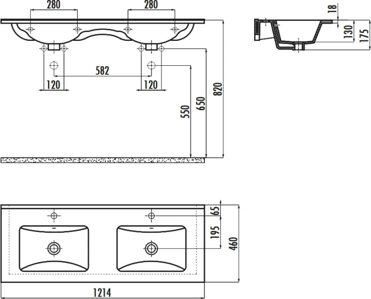 Раковина Creavit Su 121 см двойная SU121-00CB00E-0000