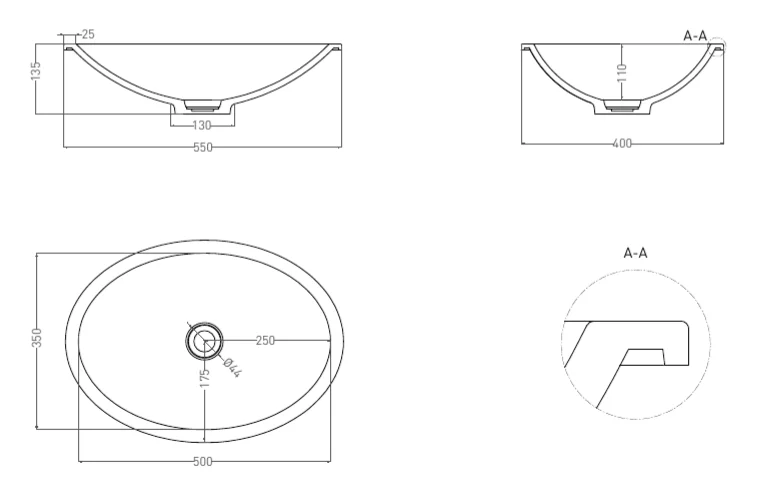 Раковина Salini Marea 11 55 см овальная 1802111G