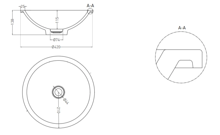 Раковина Salini Marea 05 42 см встраиваемая 1802205M