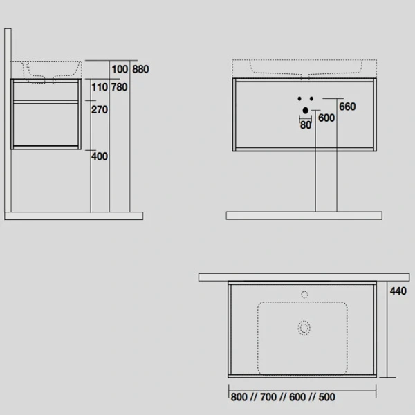 Раковина Kerasan Cento 353101*1 60 см прямоугольная