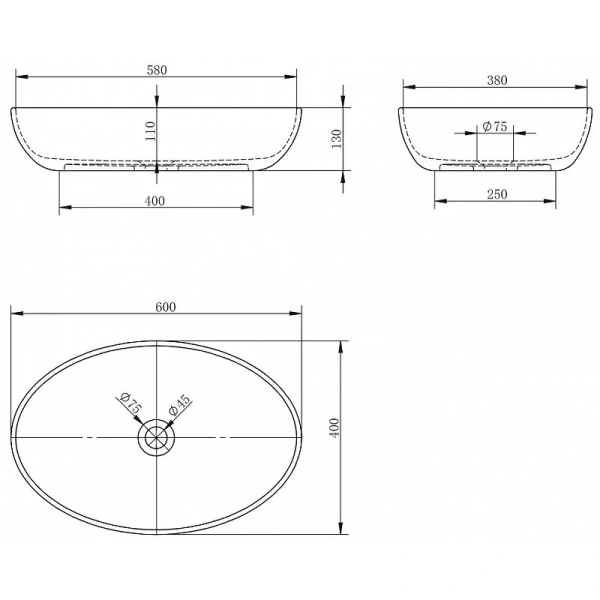 Раковина Abber Stein 60 см белая матовая AS2620